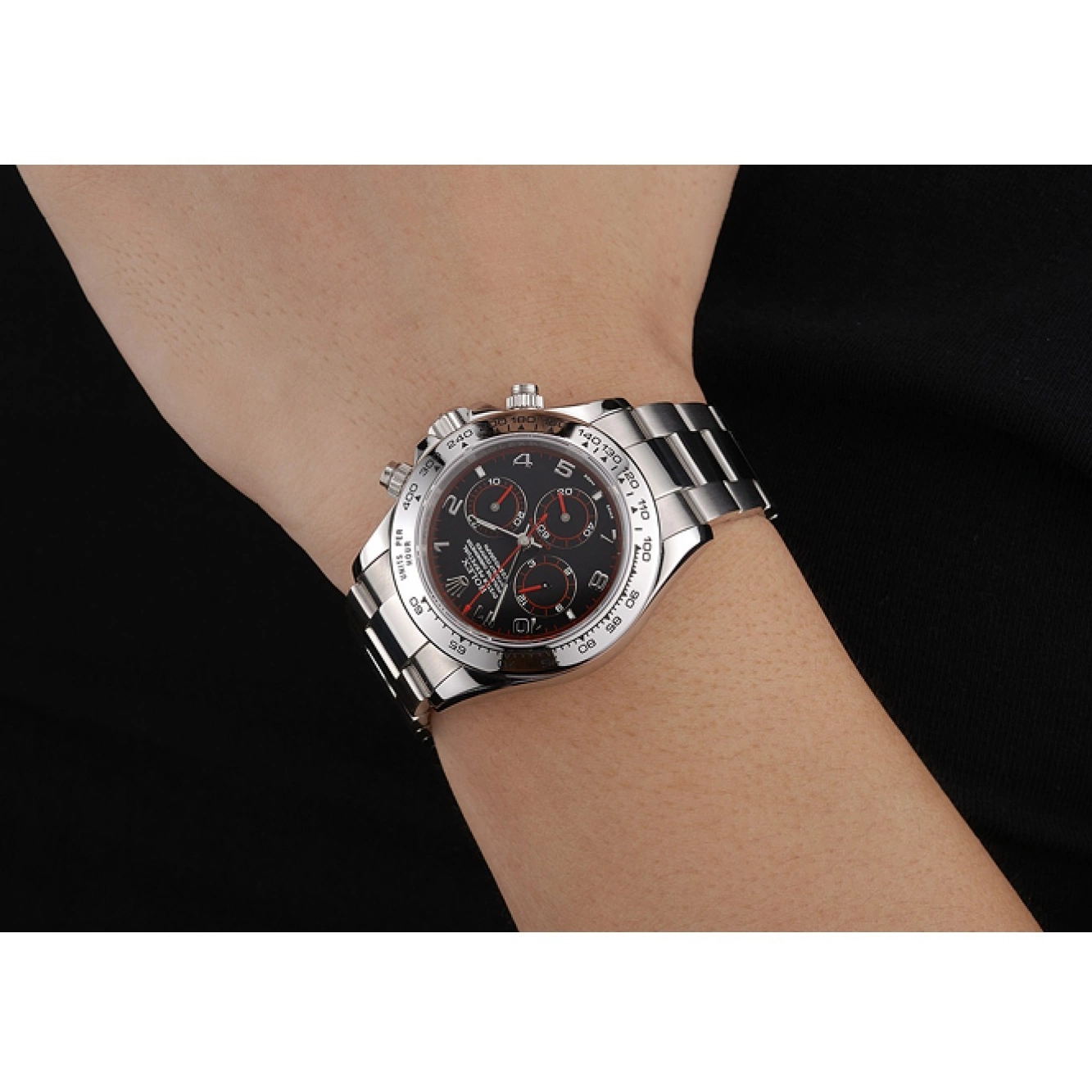 Aaa replica watch Swiss Dial Stainless Steel Rolex Black Bracelet Daytona 80296 0630
